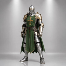 Medieval Knight Armor Suit Green Templar Crusader Costume Steel Full Body Armor picture