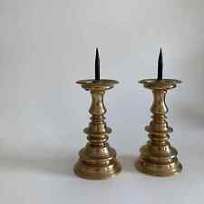 Pair of 20th Century Solid Brass Pricket Candlesticks – Spike Candleholder picture