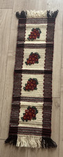 VTG MCM Hand Knitted Floral Poland Kilim Wool Table Runner Decor 35”x9.5” picture