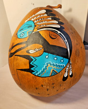 Large Kokopelli Gourd Carved & Painted Signed C. J. Prophet 15