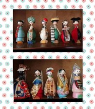 World Folk Costume Kokeshi Retro Vintage Set of 10 Bulk Sold picture