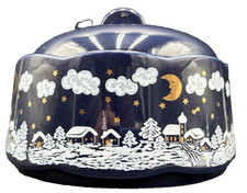 Vtg Christmas Waechtersbach Winter Blue Cookie Biscuit Jar RARE Moon Stars Snow picture