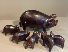 Vintage Carved Wood Wooden Pig Piglets Small Old Cute Little Tails 6 picture