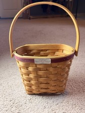 Longaberger Woven Memories Basket 2005 Cranberry Red Trim Wood Handled picture