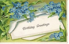 Postcard Birthday Greetings Embossed Blue Flowers -9589 picture