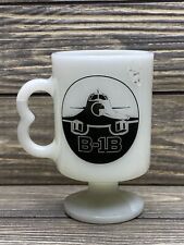 Vintage B-1B Airplane Handled Glass Mug Cup White Black  picture