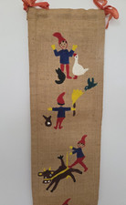 Vtg Jute Burlap Wall Hanging Xmas Sweden Denmark Nisse Tomten Elf Hand Painted picture