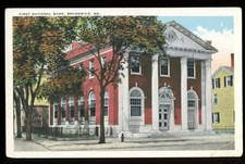 First National Bank Brunswick, Maine White Border Postcard 1915-1930 picture