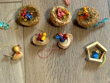 Vintage Erzgebirge Baby Birds In Nest Ornaments German Folk Art Mixed Lot Of 7 picture