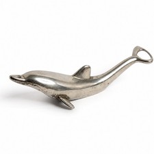 Vintage MCM Silver Tone Dolphin Bottle Opener Metal Barware Coastal Decor picture
