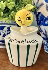 Vintage 1950s Lefton #1483 Marmalade Jar Winking Lemon Orange Spoon Japan MCM picture