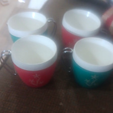 Vintage Set of 4 Plastic Mugs Red & Teal Atomic Starburst Design picture
