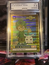 1999 Upper Deck Digimon Silver Prism T.K. & Tokomon Card #10 AGS 7.5 picture