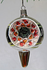 VTG Glass Orange STAR Embossed Indent Fluted DROP Christmas Ornament Germany picture