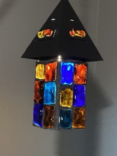MCM Brutalist Iron Chunk Glass Pendant Light Peter Marsh Style Vintage 14.5” picture
