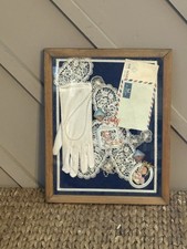 Vintage Victorian Style Shadow Box White Glove Lace Air Mail Ephemera 16x13 picture