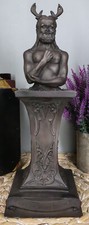 Divine Wiccan Masculine Deity The Horned God Herm Bust on Pedestal Sculpture 12