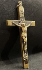 Italy 1890´ antique pectoral Cross Crucifix Jesus Christ bronze & ebony inlay picture