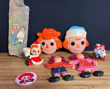 VTG Raggedy Ann and Andy lot- Bobbs-Merrill figure, wall decor, candle holder + picture
