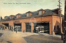 Dorchester MA Massachusetts Milton Station Car Barn Trolley's Postcard Copy picture