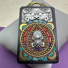 Tibetan Amulet Frog Coin in Mouth Black Gold and Silver Tone picture