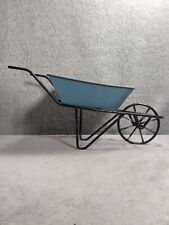 Home Decor Tin Rustic Teal Country Wheel Barrel Planter 13”x6.5” picture