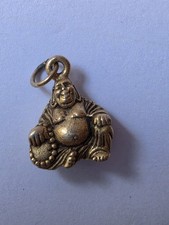 Tiny Vintage Brass Laughing Buddha Pendant Charm • 1-Inch Mini  picture