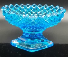 Vintage Westmoreland Blue English Hobnail Footed Salt Cellar Dish WG Mark picture