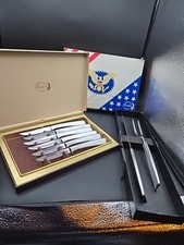 Carvel Hall Sycamore Stainless Steele 8” Steak Knives And Carving Knife Fork  picture