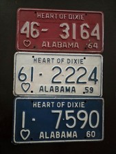 3 ALABAMA LICENSE PLATES (3 IN LOT) RED/WHITE/BLUE '59, '60,' 64 picture