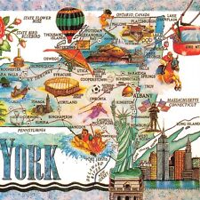 Postcard NY New York Map Empire State Illustration Statue of Liberty Manhattan  picture