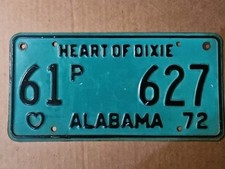 1972 ALABAMA LICENSE PLATE NO# 61 627 picture