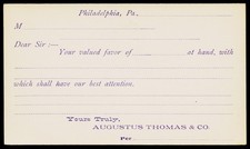 C1890 Augustus Thomas & Co Philadelphia PA Victorian Litho 1c Postal Card picture