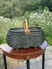 Vintage Appalachian Large Gathering Basket Woven Ribbed Melon Dark Green picture