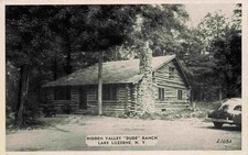 Log Cabin, 40's Auto, Hidden Valley Dude Ranch, Lake Luzerne, New York NY 1944 picture