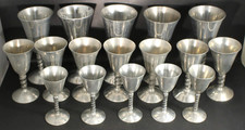 Vintage Raimond Italy Pewter GOBLETS Leaf Grape Vine Stems Pedestal - Set of 17 picture