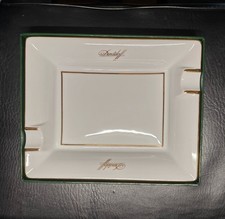 Davidoff Porcelain White Rectangular Ashtray Green Trim Gold Accents w/ Box NEW picture