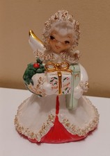 Vtg NAPCO Japan Ceramic Christmas White Angel Holding Gifts MCM READ picture
