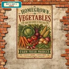 Homegrown Vegetables Metal Tin Sign Retro Garden Greenhouse Farmer Wall Plaque picture