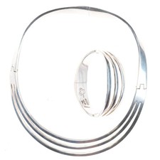 Heavy vintage sterling silver Mexican modernist bar choker/bangle bracelet picture
