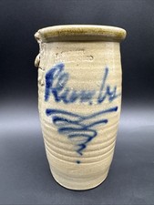 VTG B Stebner Pottery Stoneware 7” Crock Plumbs Jar Salt Glaze Cobalt Blue READ picture