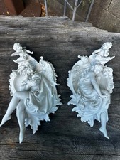 Set of 2 Antique Bisque Porcelain Wall Hanging Plaque Art Deco picture