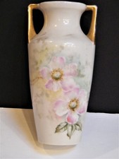 Antique C.T. Carl Tielsch Altwasser VASE Hand Paint Pink Porcelain Floral 1900s picture