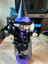 Steinbach Handmade German Halloween Witch Nutcracker 12 in w/ Black Cat COA picture