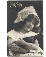 c1907 Prosit Neujahr German Hand Tinted Beautiful Girl Beer Bottle Postcard picture