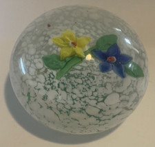 Vintage Murano Style Stunning Twin Flowers Glass Paperweight Round Dome picture