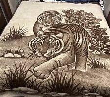 RARE HTF San Marcos Vintage Fleece 2 Tigers Reversible Blanket 62x76 No Tags picture