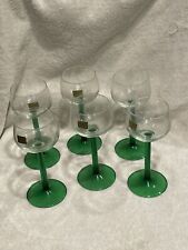 Set Of 6 Vintage LUMINARC Green Stem Wine Rhine Hock Glasses, 5 W Tags, FRANCE picture