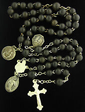Vintage Dark Brown Rosary With 3 Medals Religious Holy Catholic picture