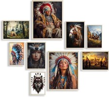 Eastern Print Native American Wall Art, Set Of 9 Pcs Unframed Posters, Native Am picture